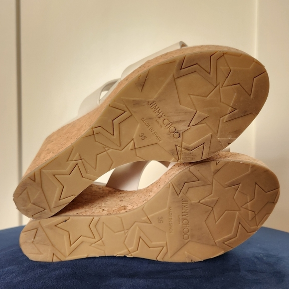 SOLD - JIMMY CHOO Atia 100 Leather Wedge Sandals in White, Size EU 35 / US 5 - Picture 4 of 7